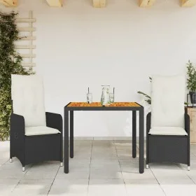 Mesita y sillas jardín 3 pzas y cojines ratán sintético negro by , Garden sets - Ref: Foro24-3276975, Price: 367,69 €, Discou...