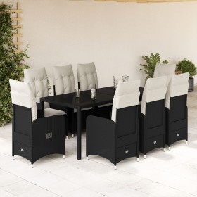 Set de mesa y sillas de jardín 9 pzas y cojines ratán PE negro de , Conjuntos de jardín - Ref: Foro24-3276994, Precio: 1,00 €