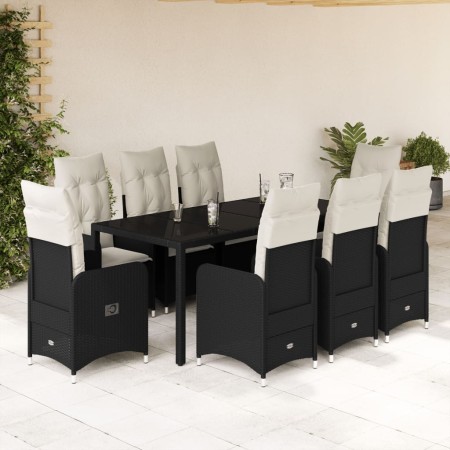 Set de mesa y sillas de jardín 9 pzas y cojines ratán PE negro de , Conjuntos de jardín - Ref: Foro24-3276994, Precio: 1,00 €