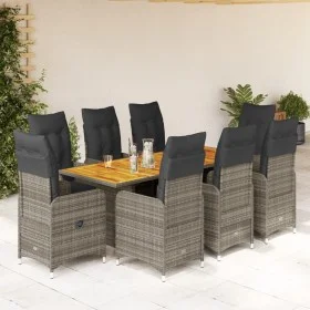 Mesita y sillas jardín 9 piezas y cojines ratán sintético gris by , Garden sets - Ref: Foro24-3277029, Price: 1,00 €, Discoun...