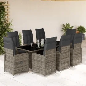 Mesita y sillas jardín 9 piezas y cojines ratán sintético gris von , Gartensets - Ref: Foro24-3277041, Preis: 1,00 €, Rabatt: %