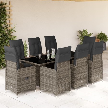 Mesita y sillas jardín 9 piezas y cojines ratán sintético gris by , Garden sets - Ref: Foro24-3277041, Price: 1,00 €, Discoun...