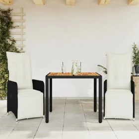Mesita y sillas jardín 3 pzas y cojines ratán sintético negro by , Garden sets - Ref: Foro24-3277127, Price: 396,06 €, Discou...