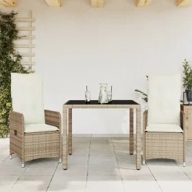 Mesita y sillas jardín 3 pzas y cojines ratán sintético beige by , Garden sets - Ref: Foro24-3277095, Price: 361,45 €, Discou...