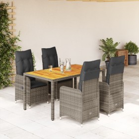 Mesita y sillas jardín 5 pzas y cojines ratán sintético gris de , Conjuntos de jardín - Ref: Foro24-3277022, Precio: 603,17 €