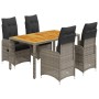 Mesita y sillas jardín 5 pzas y cojines ratán sintético gris de , Conjuntos de jardín - Ref: Foro24-3277022, Precio: 603,17 €