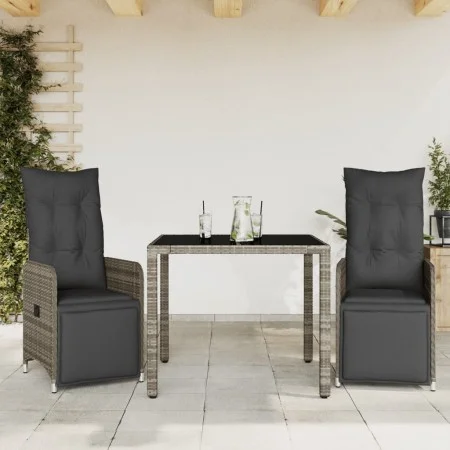 Gartentisch und Stühle 3-teilig und Kissen aus grauem Kunststoff-Rattan. von , Gartensets - Ref: Foro24-3277165, Preis: 393,5...