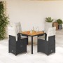 Gartentisch und Stühle 5-teilig mit schwarzen Kissen aus synthetischem Rattan. von , Gartensets - Ref: Foro24-3276977, Preis:...