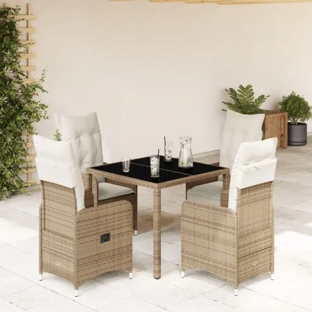 Mesita y sillas jardín 5 pzas y cojines ratán sintético beige de , Conjuntos de jardín - Ref: Foro24-3277097, Precio: 643,59 ...