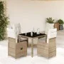 Mesita y sillas jardín 5 pzas y cojines ratán sintético beige de , Conjuntos de jardín - Ref: Foro24-3277097, Precio: 643,59 ...