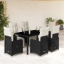 Set de mesa y sillas de jardín 7 pzas y cojines ratán PE negro