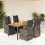 Gartentisch und Stühle 5-teilig mit grauen Kissen aus synthetischem Rattan. von , Gartensets - Ref: Foro24-3277159, Preis: 71...
