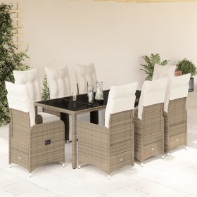 Set de mesa y sillas jardín 9 piezas y cojines ratán PE marrón by , Garden sets - Ref: Foro24-3277214, Price: 1,00 €, Discoun...