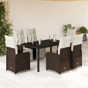 Gartentisch- und Stuhlset, 7-teilig, mit braunen PE-Rattan-Kissen. von , Gartensets - Ref: Foro24-3277190, Preis: 952,46 €, R...