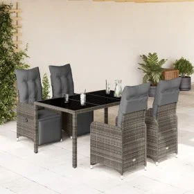 Gartentisch und Stühle 5-teilig mit grauen Kissen aus synthetischem Rattan. von , Gartensets - Ref: Foro24-3277167, Preis: 70...