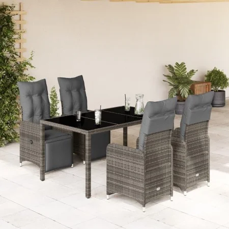 Gartentisch und Stühle 5-teilig mit grauen Kissen aus synthetischem Rattan. von , Gartensets - Ref: Foro24-3277167, Preis: 70...