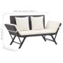 Banco de jardín con cojines ratán sintético negro 176 cm by , garden benches - Ref: Foro24-317181, Price: 184,42 €, Discount: %
