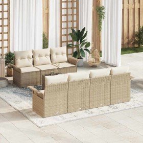 Conjunto de sofá de jardín 8 pcs Beige Poliratán