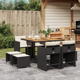 Set de comedor de jardín 9 pzas y cojines ratán sintético negro de , Conjuntos de jardín - Ref: Foro24-3211143, Precio: 380,5...