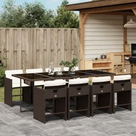 Garden dining set 9 pieces with brown synthetic rattan cushions by , Garden sets - Ref: Foro24-3211101, Price: 598,80 €, Disc...