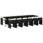Set comedor de jardín con cojines 13 pzas ratán sintético negro