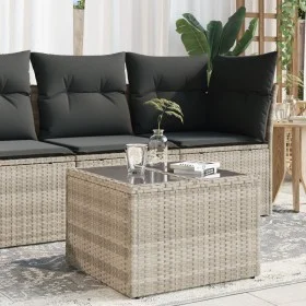 Garden table with light gray PE rattan surface glass top 55x55x37 cm by , Garden tables - Ref: Foro24-366182, Price: 61,52 €,...