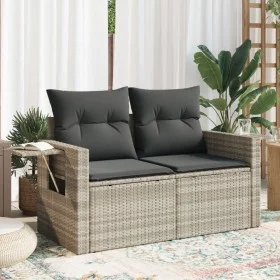 Garden sofa with cushions, 2 seats, light gray synthetic rattan by , Outdoor sofas - Ref: Foro24-366196, Price: 170,49 €, Dis...