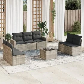 Garden sofa set 8 pieces and gray synthetic rattan cushions by , Garden sets - Ref: Foro24-3218832, Price: 510,96 €, Discount: %