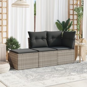 Gartensofa-Set 3-teilig mit grauen Kissen aus synthetischem Rattan von , Gartensets - Ref: Foro24-3249311, Preis: 191,95 €, R...