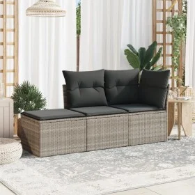 Gartensofa-Set 3-teilig mit grauen Kissen aus synthetischem Rattan von , Gartensets - Ref: Foro24-3249311, Preis: 202,46 €, R...