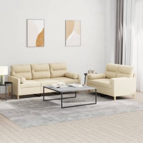 Sofa set with 2 cream fabric cushions by , Sofas - Ref: Foro24-3201618, Price: 510,45 €, Discount: %