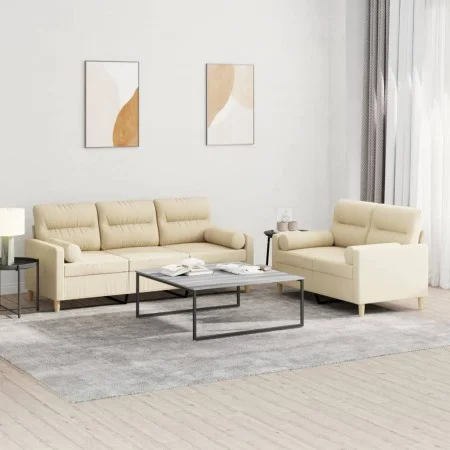 Sofa set with 2 cream fabric cushions by , Sofas - Ref: Foro24-3201618, Price: 502,21 €, Discount: %