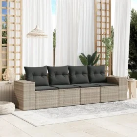 Garden sofa set 4 pieces with gray synthetic rattan cushions by , Garden sets - Ref: Foro24-3254619, Price: 302,50 €, Discoun...