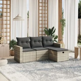 Gartensofagarnitur 4-teilig mit grauen Polstern aus synthetischem Rattan. von , Gartensets - Ref: Foro24-3263448, Preis: 266,...