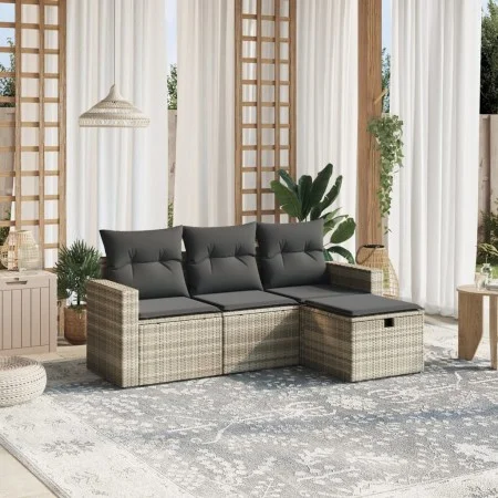 Garden sofa set 4 pieces with gray synthetic rattan cushions by , Garden sets - Ref: Foro24-3263448, Price: 266,39 €, Discoun...
