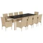 Garden dining set 11 pieces with synthetic rattan cushions and beige glass by , Garden sets - Ref: Foro24-3278596, Price: 839...