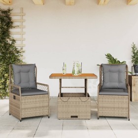 Set comedor de jardín 3 pzas con cojines ratán sintético beige de , Conjuntos de jardín - Ref: Foro24-3262916, Precio: 314,03...