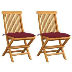 Garden chairs 2 units teak wood with red wine cushions by , Garden chairs - Ref: Foro24-3062484, Price: 144,63 €, Discount: %