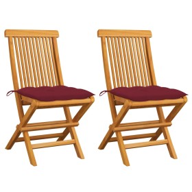 Sillas de jardín 2 uds madera de teca con cojines rojo tinto de , Sillas de jardín - Ref: Foro24-3062484, Precio: 142,62 €, D...