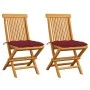 Garden chairs 2 units teak wood with red wine cushions by , Garden chairs - Ref: Foro24-3062484, Price: 144,63 €, Discount: %