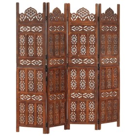 Biombo 4 paneles tallado a mano madera mango marrón 160x165 cm de , Divisores de ambientes - Ref: Foro24-285325, Precio: 256,...