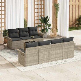 Conjunto de sofá de jardín 8 pcs Gris Claro Poliratán