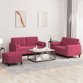 Three-piece velvet sofa set with red wine cushions by , Sofas - Ref: Foro24-3202008, Price: 538,70 €, Discount: %