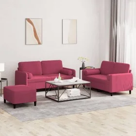 Three-piece velvet sofa set with red wine cushions by , Sofas - Ref: Foro24-3202008, Price: 530,60 €, Discount: %