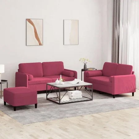 Three-piece velvet sofa set with red wine cushions by , Sofas - Ref: Foro24-3202008, Price: 530,60 €, Discount: %