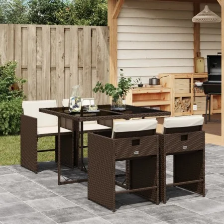 Set comedor de jardín 5 piezas y cojines ratán sintético marrón de , Conjuntos de jardín - Ref: Foro24-3211077, Precio: 301,4...