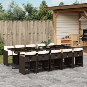 Set comedor de jardín 11 pzas y cojines ratán sintético marrón de , Conjuntos de jardín - Ref: Foro24-3211113, Precio: 701,44...