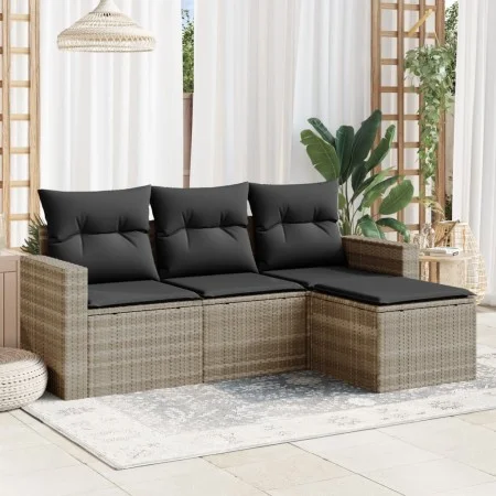 Garden sofa set 4 pieces with gray synthetic rattan cushions by , Garden sets - Ref: Foro24-3218862, Price: 265,40 €, Discoun...