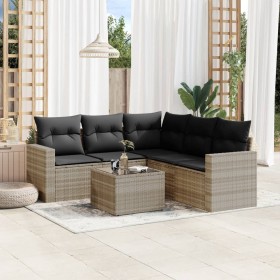 Garden sofa set 6 pieces and gray synthetic rattan cushions by , Garden sets - Ref: Foro24-3218952, Price: 394,41 €, Discount: %