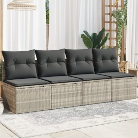 Garden sofa with cushions, 4 seats, light gray synthetic rattan by , Outdoor sofas - Ref: Foro24-366178, Price: 238,42 €, Dis...